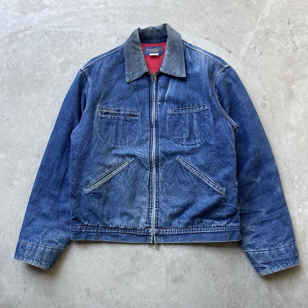 Vtg Oshkosh Bgosh Denim Work Jacket Zip Corduroy Collar Lined Faded USA 70s 42R